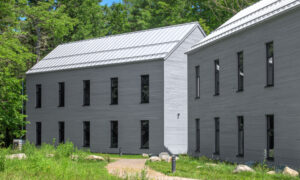 The Ecology School grey buildings; Photo Credit: Peter G. Morneau Photography