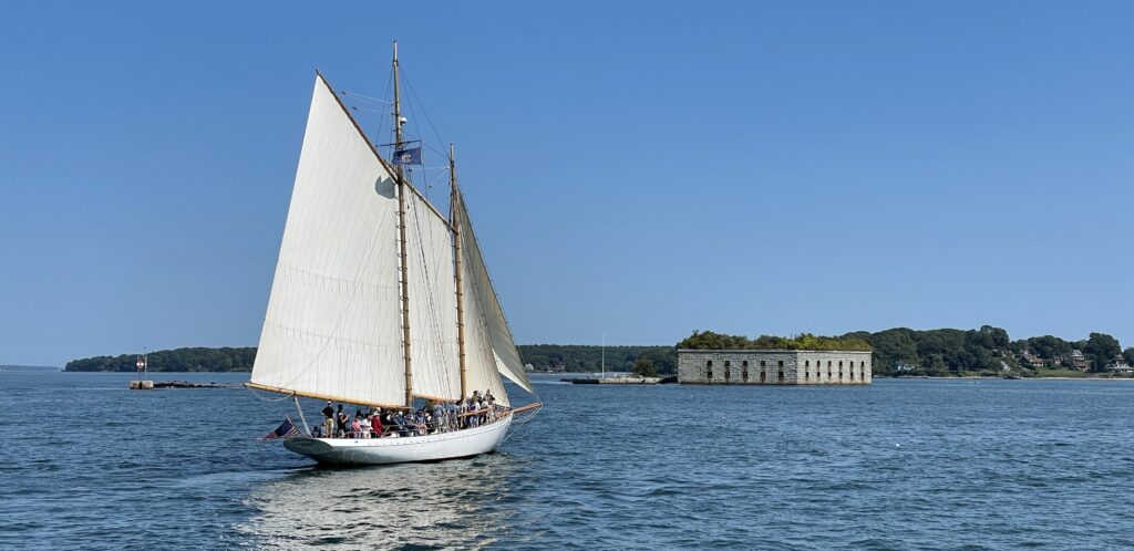 Sailboat passing Fort Gorges., Photo Credit: Digital Edge