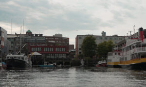 View of working waterfront and ferry terminal from water; Photo Credit: Digital Edge