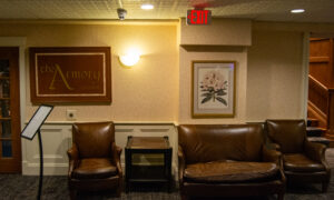 Armory Lounge sign with comfy couches;; Photo Credit: Lauren Witt at Visit Portland