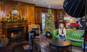 Woman giving interview to TV show; Photo Credit: Lauren Witt at Visit Portland