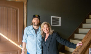 Lynn with musical artist in recording studio; Photo Credit: Lauren Witt at Visit Portland