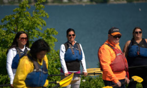 Group hearing paddle board instructions; Photo Credit: Digital Edge