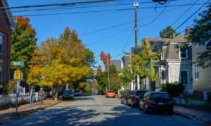 Portland street during fall; Photo Credit: Lauren Witt at Visit Portland