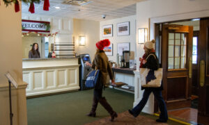 Women walking into hotel lobby; Photo Credit: Lauren Witt at Visit Portland