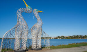 Bird art sculptures along Back Cove; Photo Credit: Lauren Witt at Visit Portland