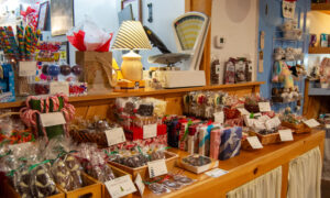 Large candy display in Freeport store; Photo Credit: Lauren Witt at Visit Portland