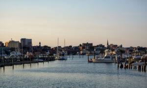 Portland skyline at sunset; Photo Credit: Lauren Witt at Visit Portland
