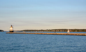 Spring Point Ledge Light at sunset; Photo Credit: Lauren Witt at Visit Portland