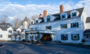 Exterior of Harraseeket Inn in winter; Photo Credit: Lauren Witt at Visit Portland
