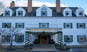 Exterior of Harraseeket Inn in winter; Photo Credit: Lauren Witt at Visit Portland