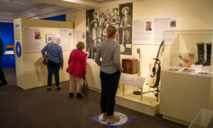 Group exploring music exhibit; Photo Credit: Lauren Witt at Visit Portland