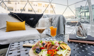 Food and Drink inside Alto igloo; Photo credit: Mitch Powers from Powerhouse Media