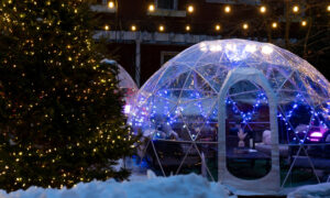 Harbor Bistro Igloo at night; Photo Credit: Mitch Powers from Powerhouse Media
