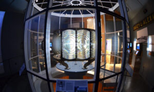 Lighthouse light inside museum: Photo Credit: Maine Maritime Museum