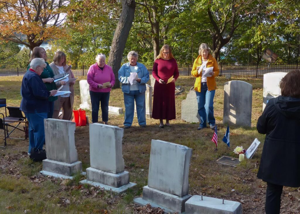 Members of the Portland chapter of the DAR gather to honor the Rev. Elijah Kellogg (1761-1842 ), Revolutionary War veteran