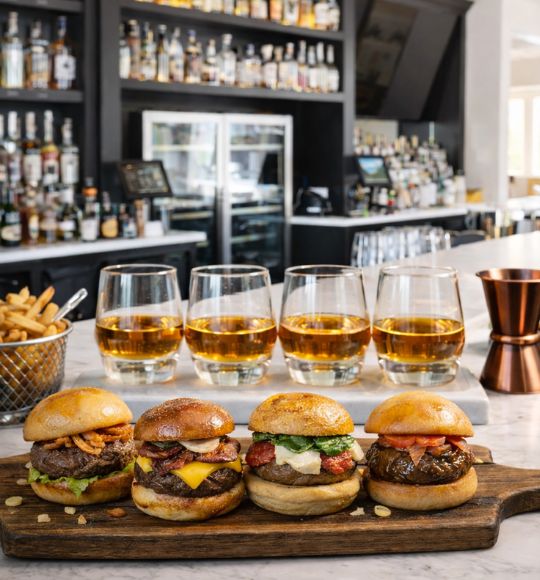 Burgers and Whiskey. Photo credit: Wine Wise