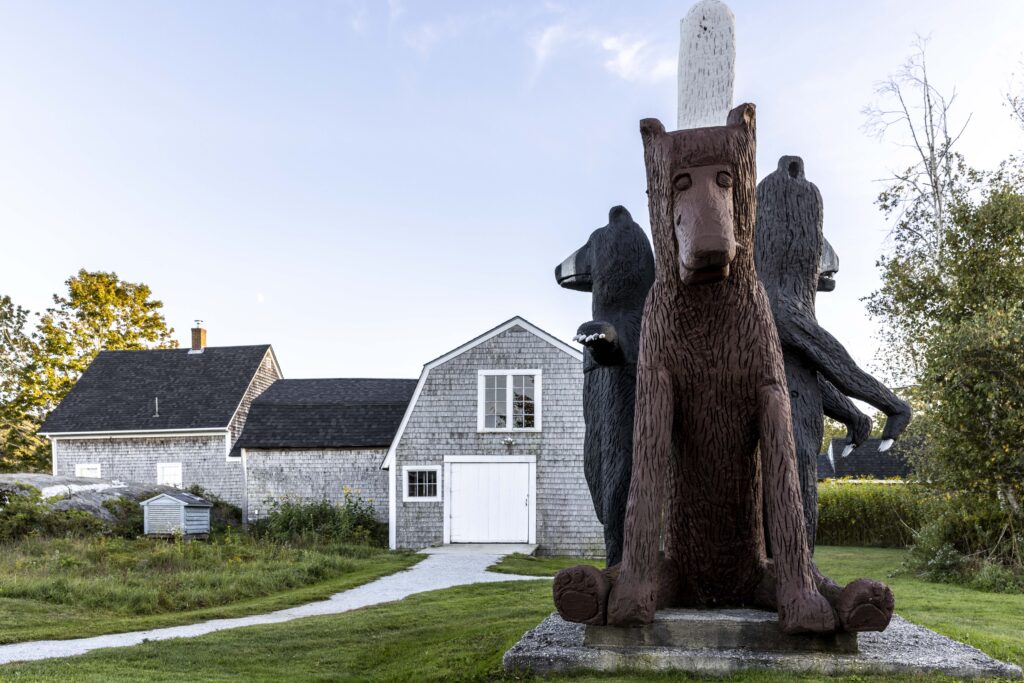 Bear Sculpture at Langlais Art Preserve. Photo Credit: Maura McEvoy