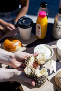 Bagels and Cream Cheese from PopUp Bagels. Photo Credit: Capshore Photography.