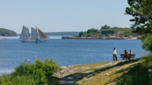 Schooner and Fort in Casco Bay. Photo Credit: Andy Austin.