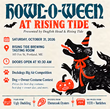 Flyer for Dog + Owner Costume Contest. Provided by: Rising Tide Brewing