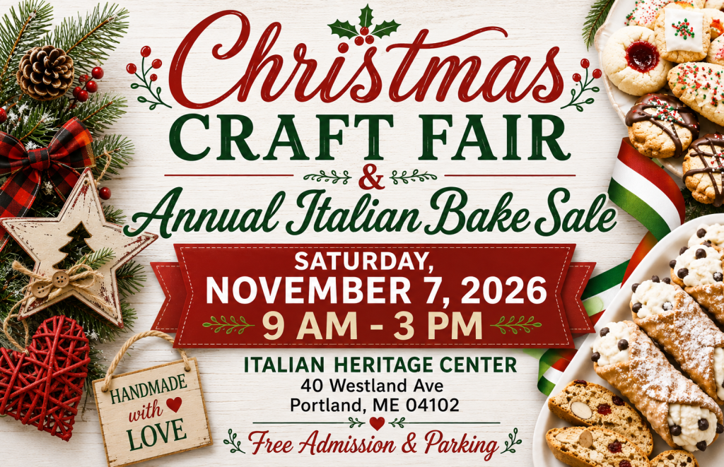 Craft and Bake Sale Flyer. Provided by: Italian Heritage Center