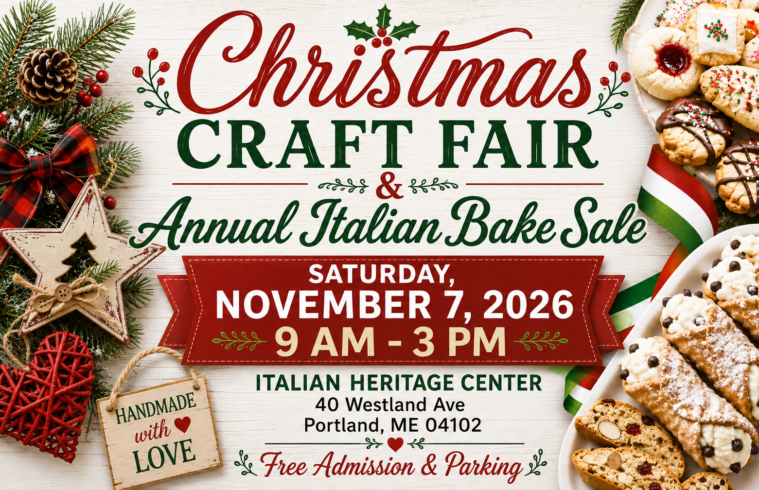 Craft and Bake Sale Flyer. Provided by: Italian Heritage Center