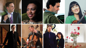 Featured musicians (clockwise from top left): James Austin Smith, Tai Murray, Raman Ramakrishnan, Melissa Reardon, Rieko Aizawa, Jesse Mills, James Wilson, Carsten Schmidt.