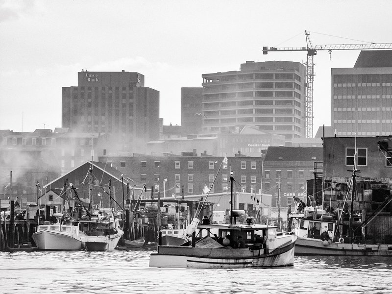 Lapsed Time - Photo Credit: Fishing boats with banks near Widgery and Union Wharfs in Portland, September 1987; photo by David Etnier Lapsed Time - Photo Credit: Fishing boats with banks near Widgery and Union Wharfs in Portland, September 1987; photo by David Etnier